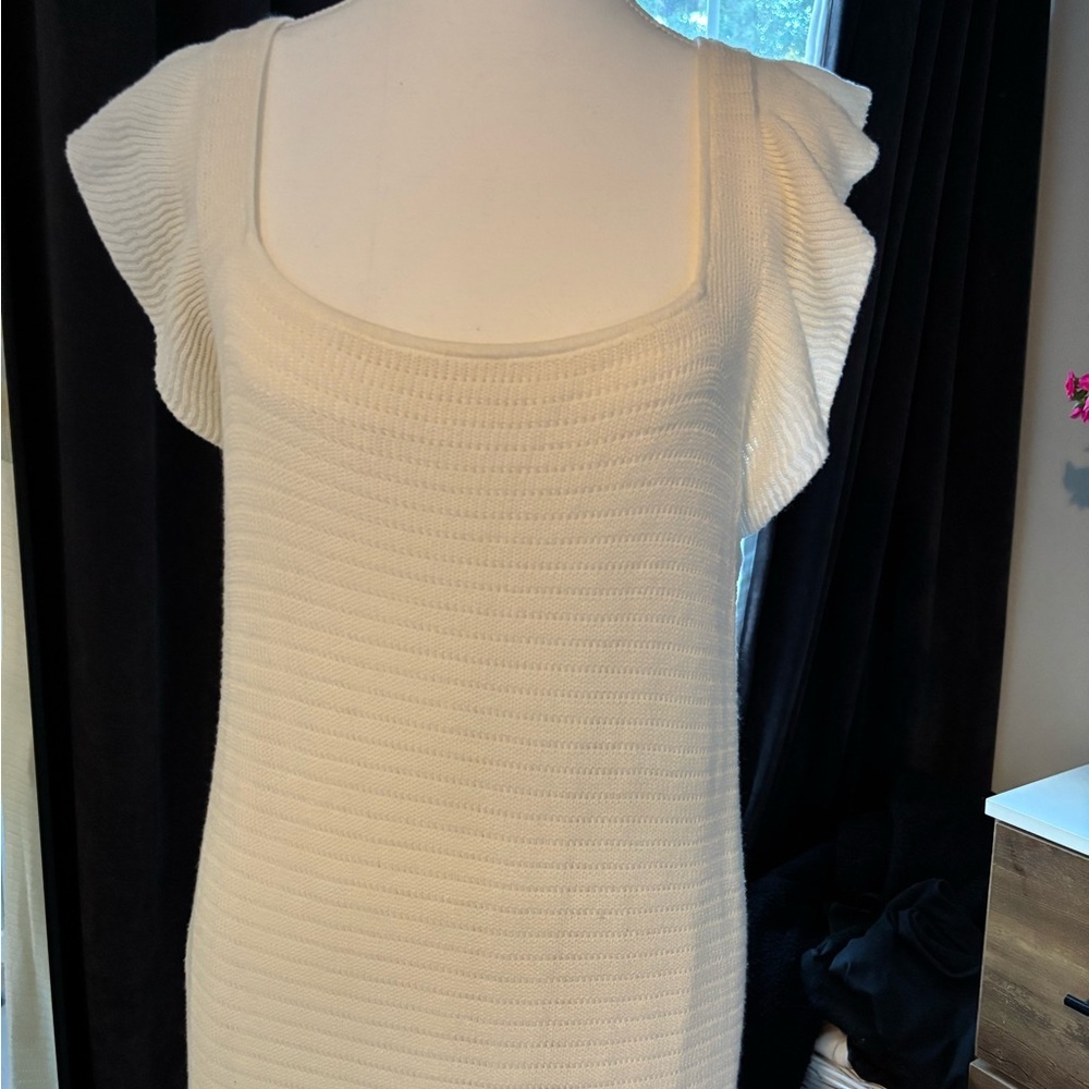 Cream Knit Ruffle Sleeve Dress - Picture 2 of 4